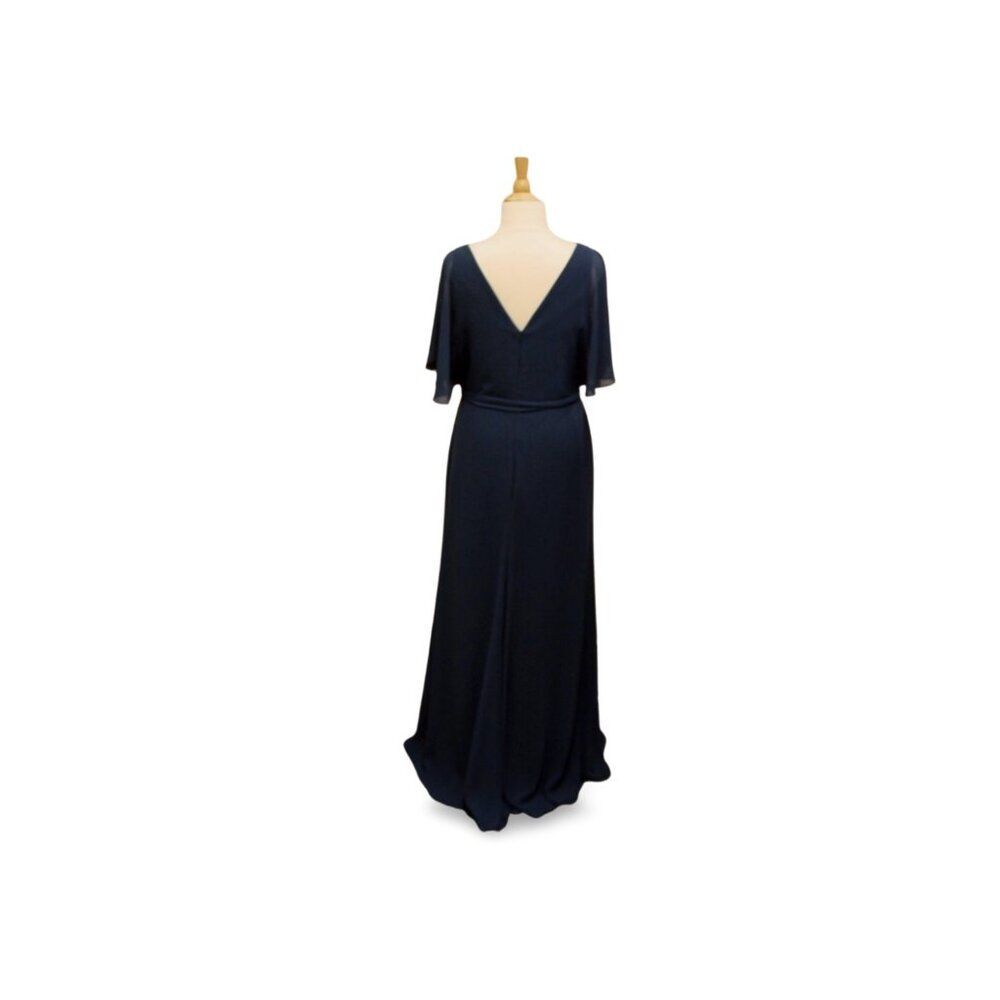Long Chiffon Bridesmaids Dress With Split Elbow Sleeve. Amsale French Blue - Picture 5 of 12